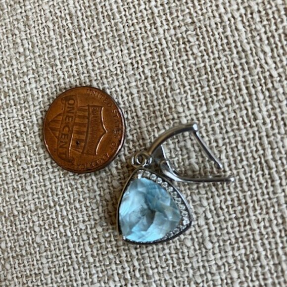 Sterling Silver Aquamarine Diamond Earrings - Picture 5 of 5